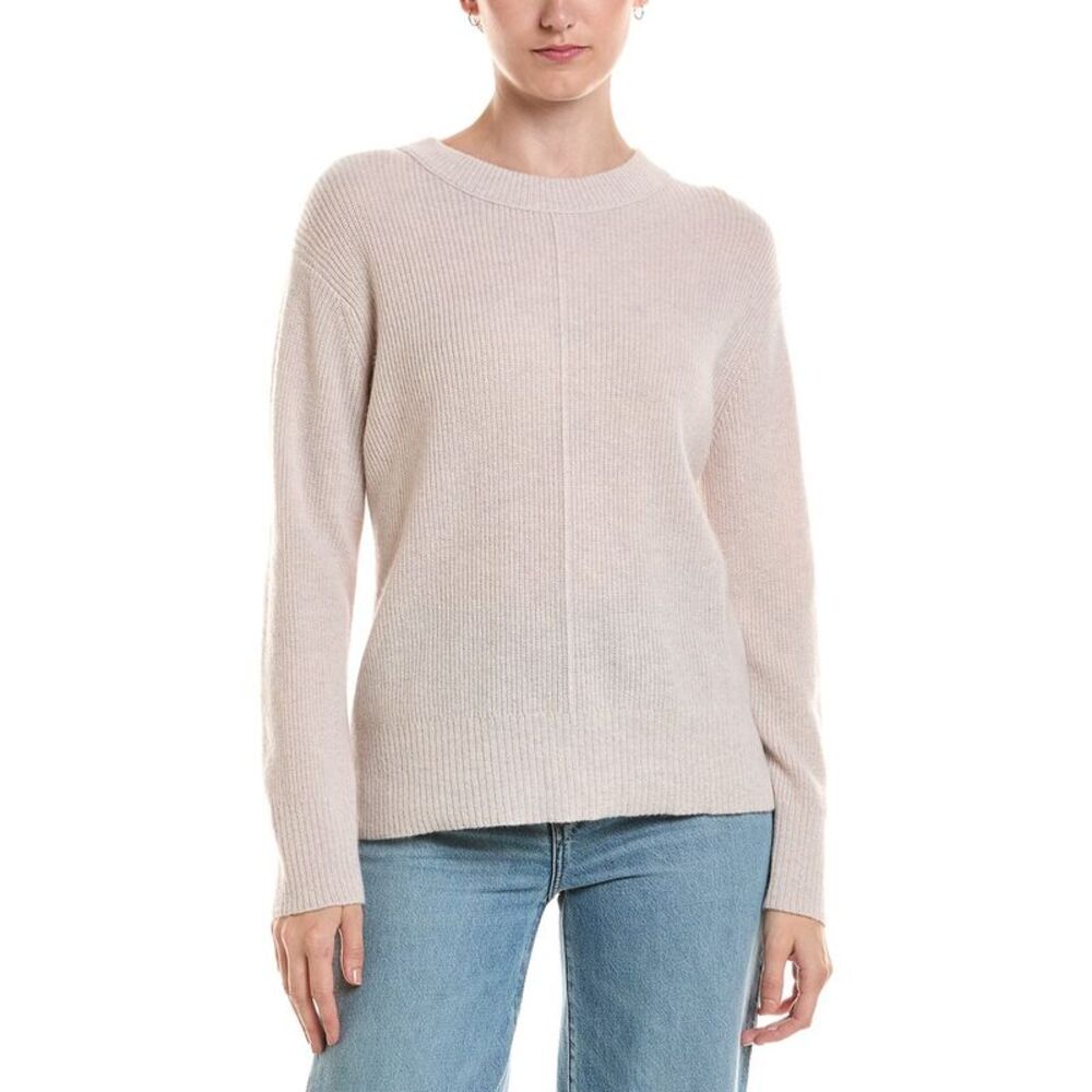 Forte Cashmere Womens  Rib Easy Crewneck 100% Cashmere Sweater, Beige